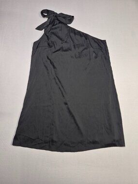 NWT Chic Style Black Satin One Shoulder Dress Tie Cocktail Size XL